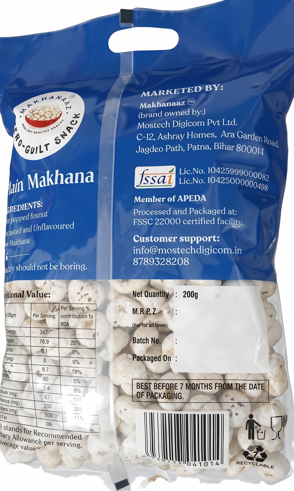 Makhanaaz Jumbo 6+ Size Plain Phool Makhana 1kg Combo (200g × Pack of 5) for fasting