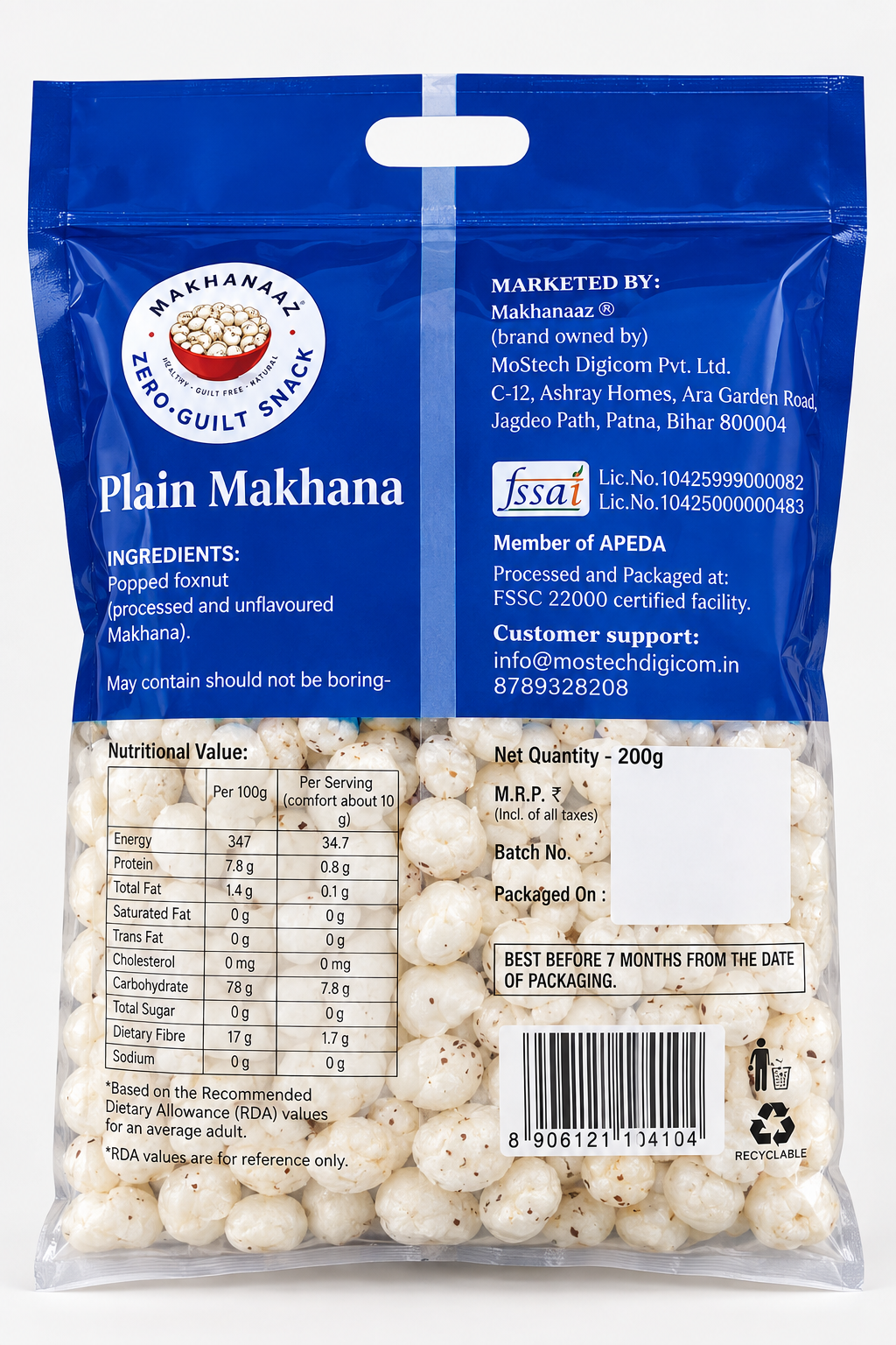 Makhanaaz Plain Makhana Combo Pack 600g (3x200g), ideal for fasting