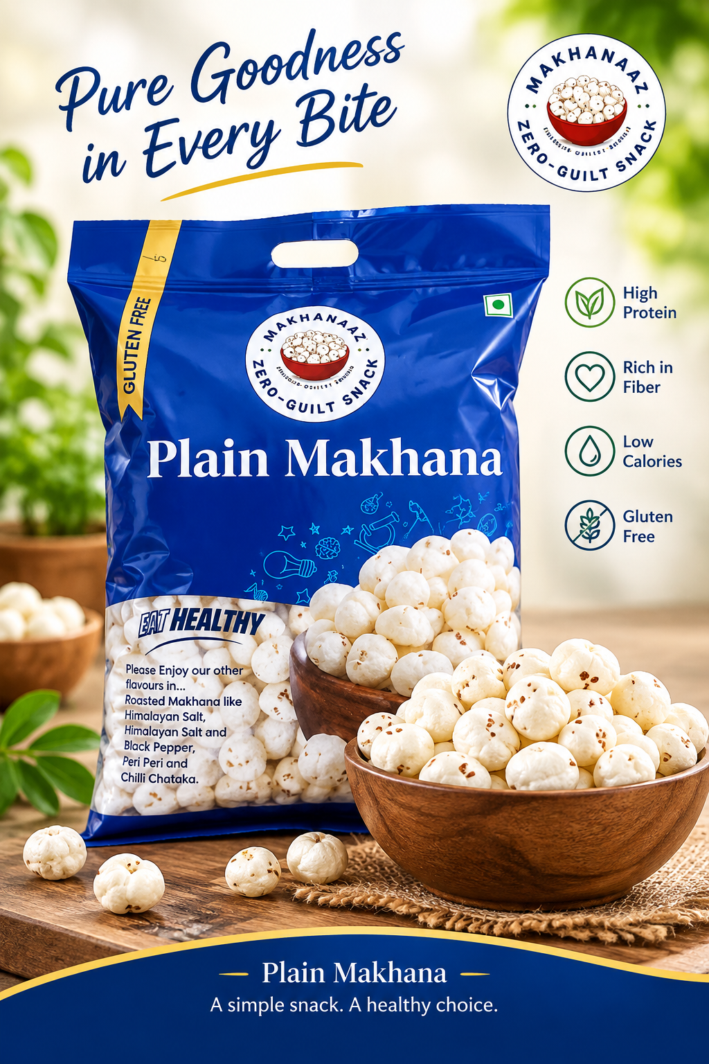 Makhanaaz Jumbo 6+ Size Plain Phool Makhana 1kg Combo (200g × Pack of 5) for fasting