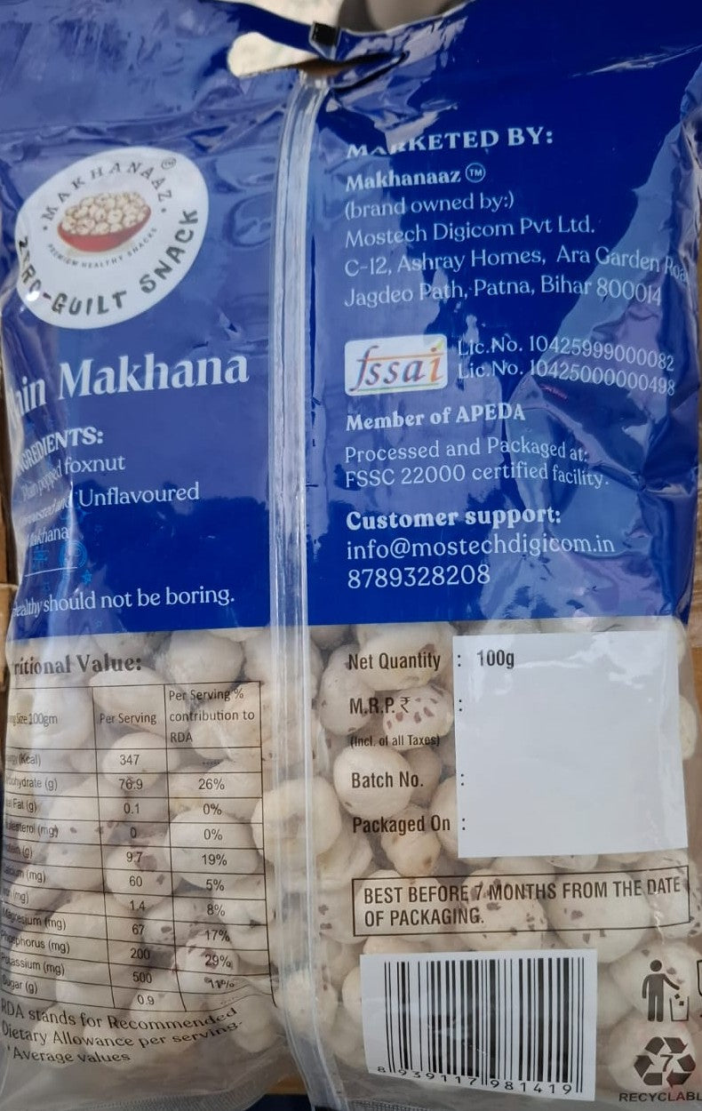 Makhanaaz Plain Makhana Popped Fox Nuts 100g x 5 Bags- mixed quality