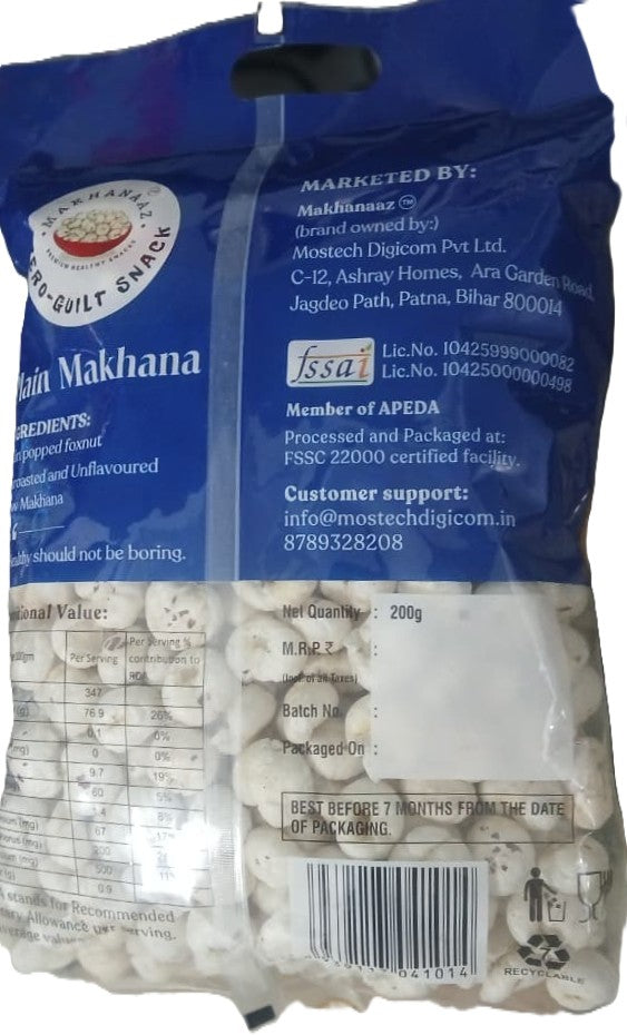 Makhanaaz Jumbo 6+ Size Plain Phool Makhana 1kg Combo (200g × Pack of 5) for fasting